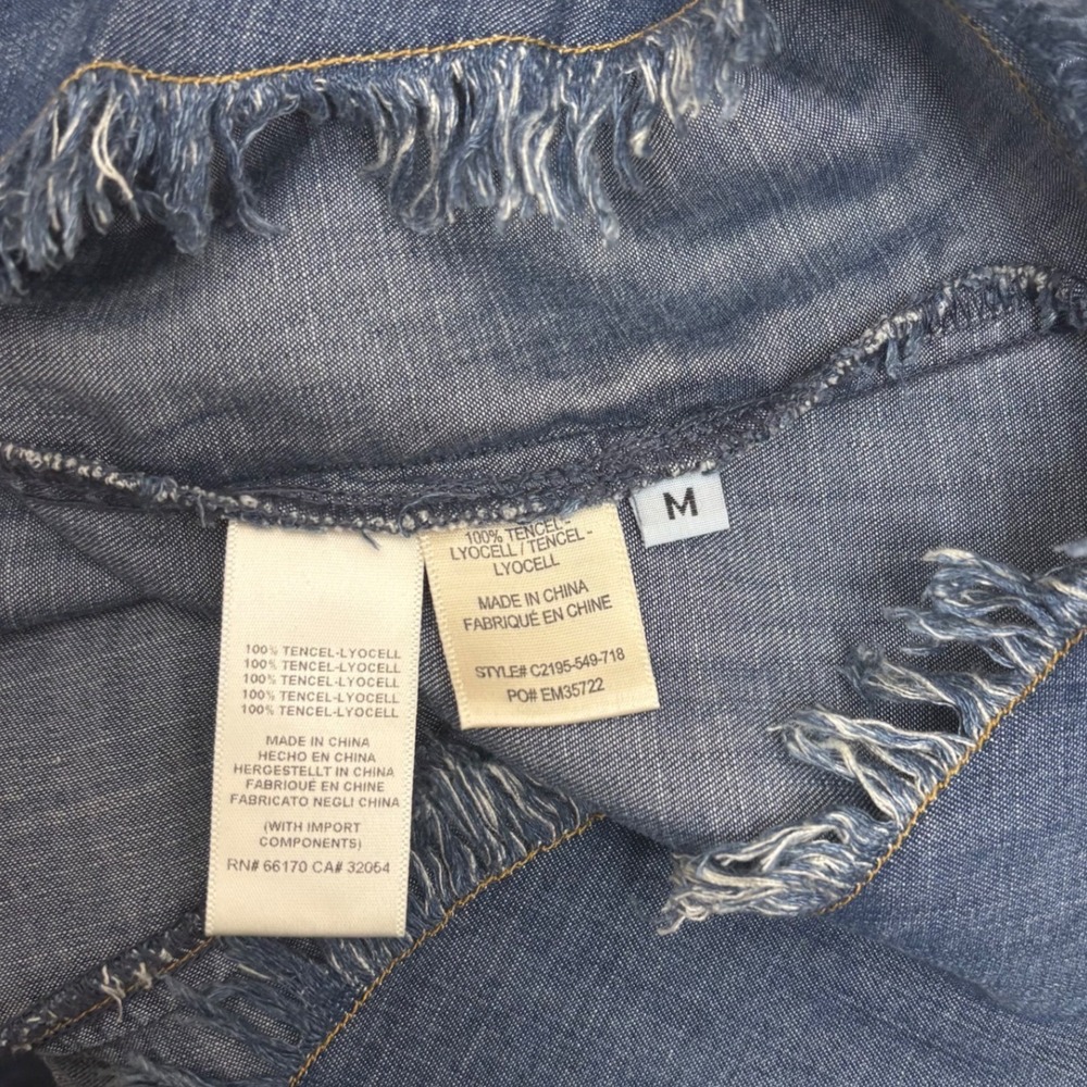 Cloth & Stone Chambray Tunic Shirt M Frayed Hem Western Festival Boho Cowgirl - Picture 7 of 7